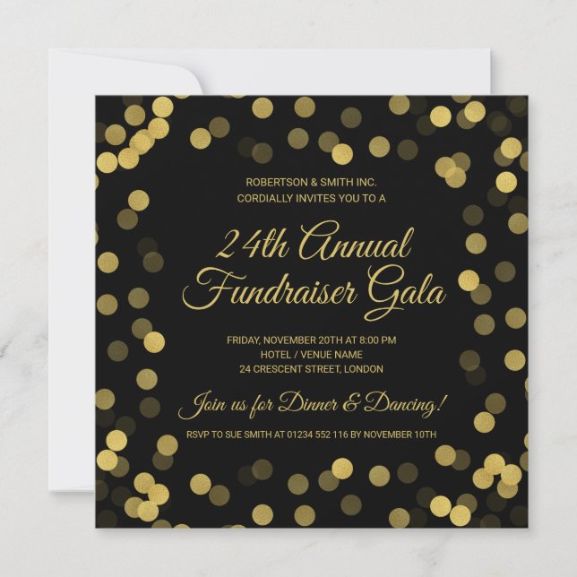 Corporate Fundraiser Gold Glitter Dots Black (Front)