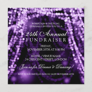 Corporate Fundraiser Party String Lights Purple Invitation