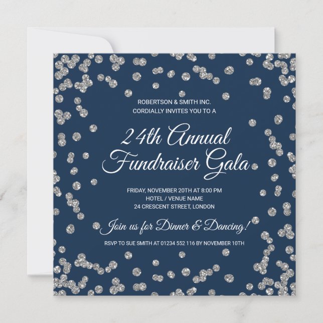 Corporate Fundraiser Silver Glitter Confetti Navy  (Front)