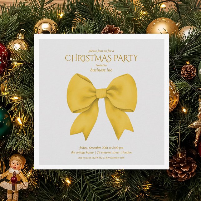 Corporate Gold Bow Christmas Holiday Party  Invitation (Corporate Gold Bow Christmas Holiday Party Invitation)