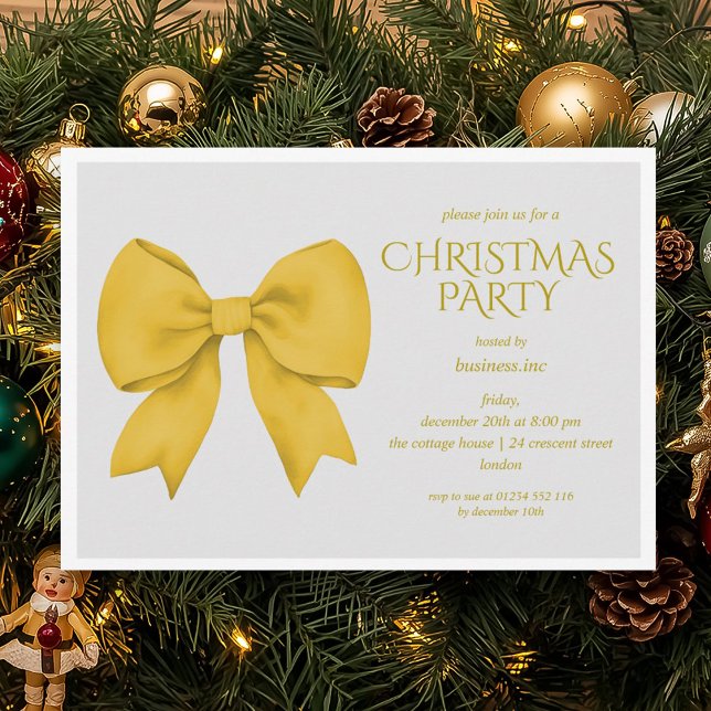 Corporate Gold Bow Christmas Holiday Party  Invitation (Corporate Gold Bow Christmas Holiday Party Invitation)