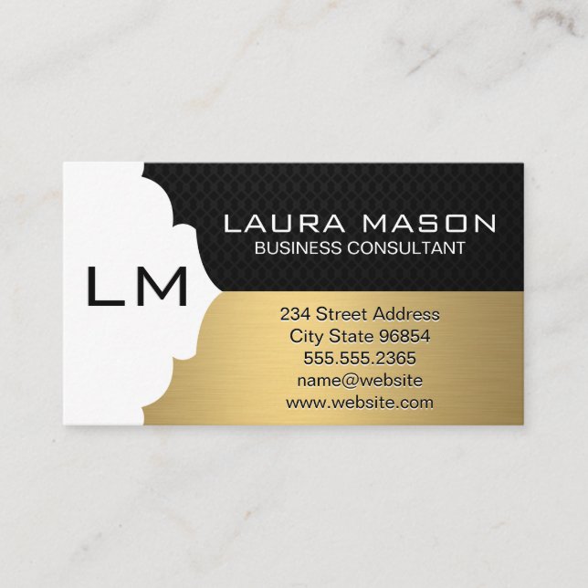 Corporate Gold Brushed Black Mesh with Monogram Business Card (Front)