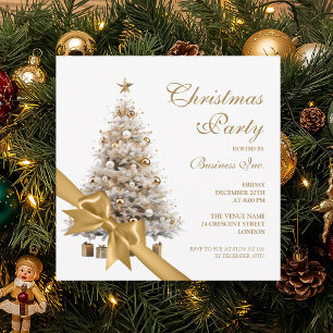 Corporate Gold Christmas Tree & Bow Holiday Party Invitation