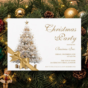 Corporate Gold Christmas Tree & Bow Holiday Party Invitation