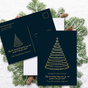 Corporate Gold Christmas Tree Business Greeting Holiday Postcard