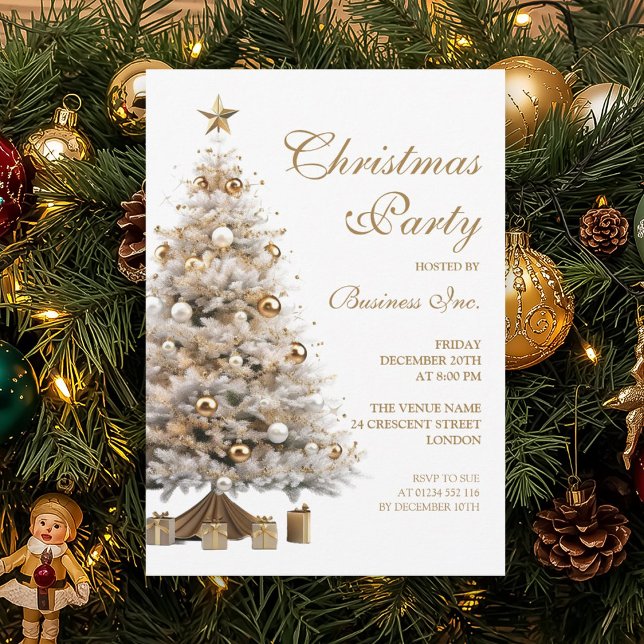 Corporate Gold Christmas Tree Holiday Party  Invitation (Corporate Gold Christmas Tree Holiday Party Invitation)