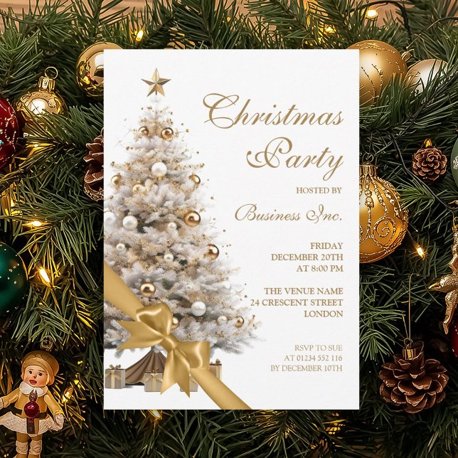 Corporate Gold Christmas Tree Holiday Party  Invitation (Corporate Gold Christmas Tree Holiday Party Invitation)