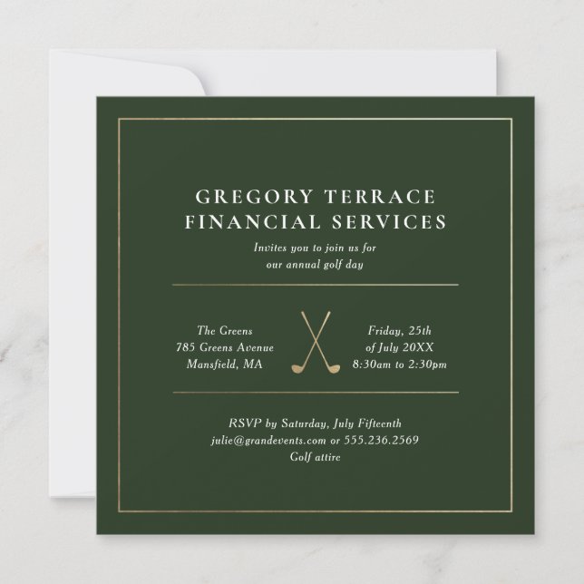 Corporate Golf Outing Invitation Green Gold (Front)