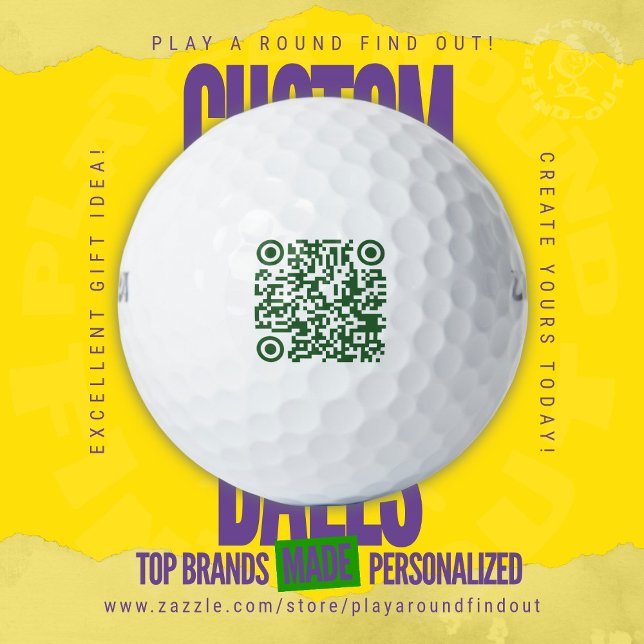 Corporate Golf Outing Promo Scannable QR Code Link Balls (Custom Printed Brand Name Golf Balls By PlayARoundFindOut - Zazzle's premiere golf gift shop)