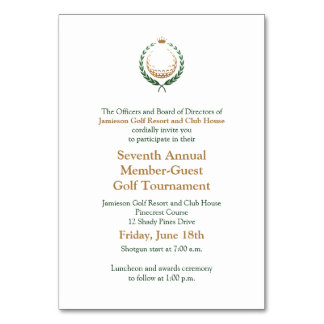 Corporate Golf Tournament Invitation Table Number