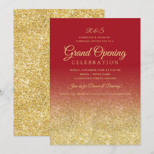 Corporate Grand Opening Gold Glam Glitter Red  Invitation