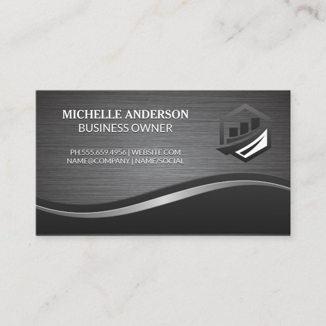 Corporate Graph Logo | Metallic Wave Business Card (Front)