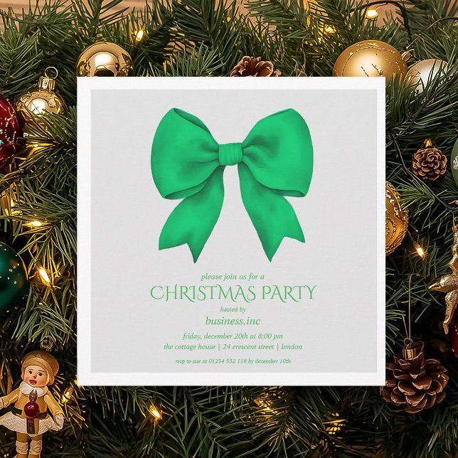 Corporate Green Bow Christmas Holiday Party  Invitation (Corporate Green Bow Christmas Holiday Party Invitation)