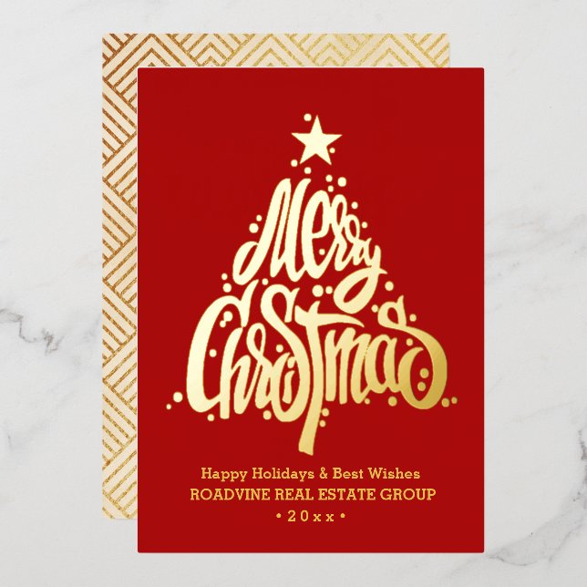 Corporate Greeting Elegant Gold Script Business Foil Holiday Card (Front/Back)