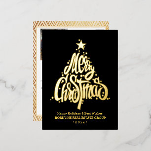 Corporate Greeting Elegant Gold Script Business Foil Holiday Postcard