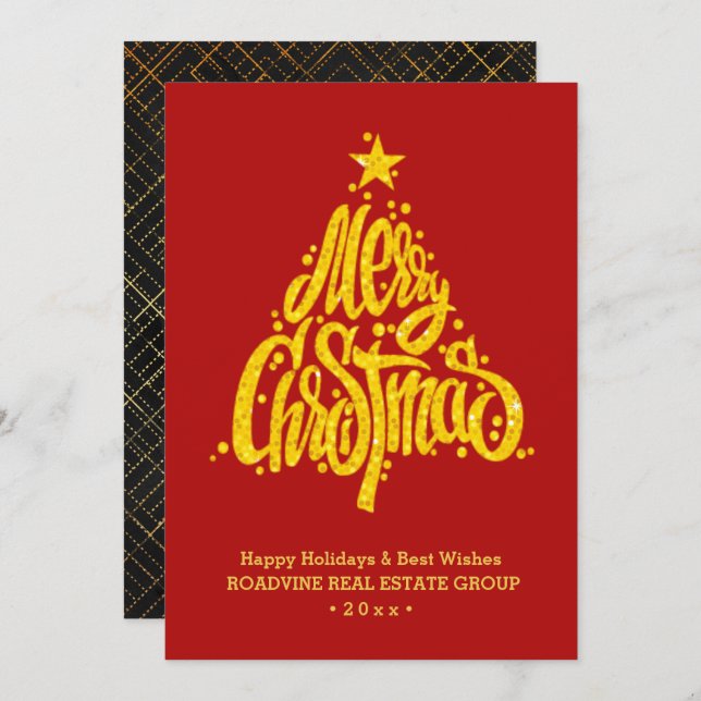 Corporate Greeting Elegant Gold Script Business Holiday Card (Front/Back)