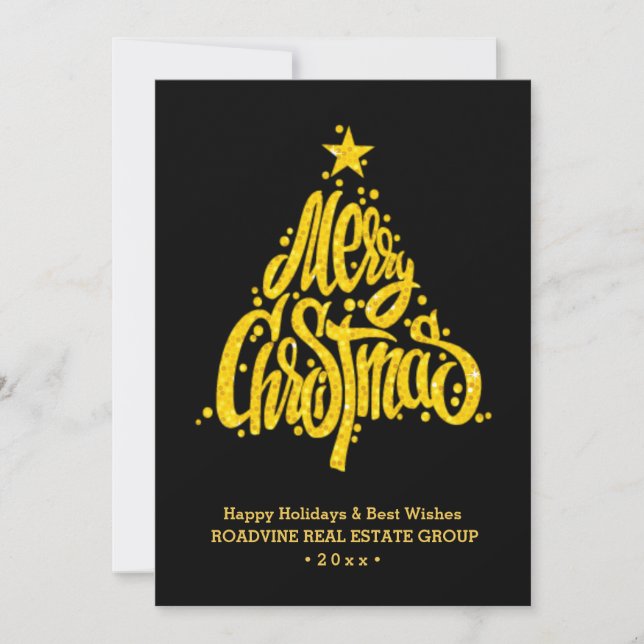 Corporate Greeting Elegant Gold Script Business Holiday Card (Front)