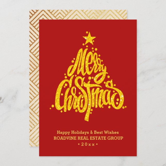 Corporate Greeting Elegant Gold Script Business  Holiday Card (Front/Back)