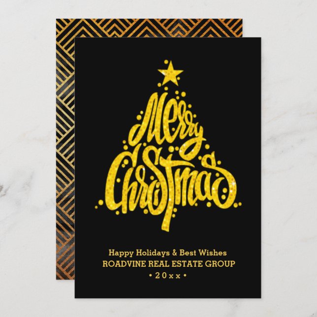 Corporate Greeting Elegant Gold Script Business Holiday Card (Front/Back)