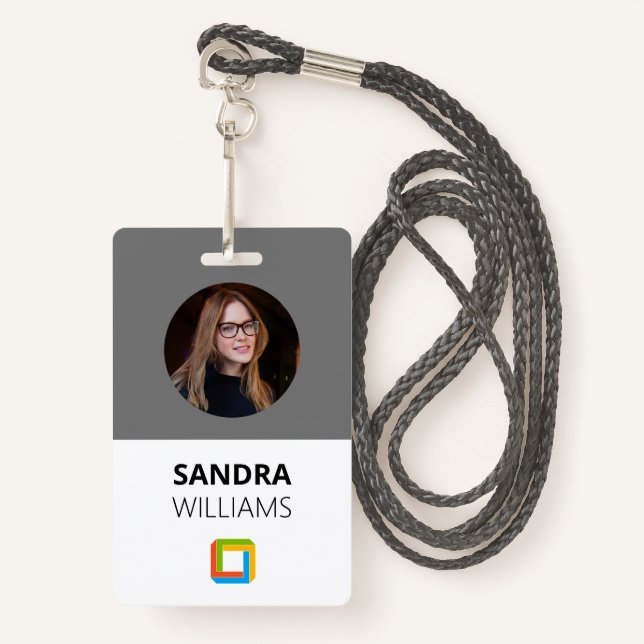 Corporate Grey Custom Employee ID ID Badge (Front with Lanyard)