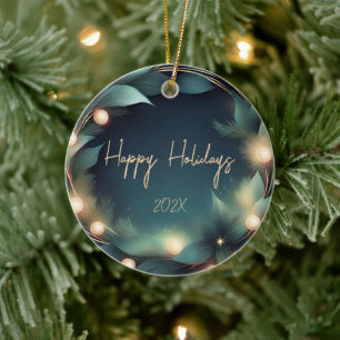 Corporate Happy Holidays Ceramic Ornament