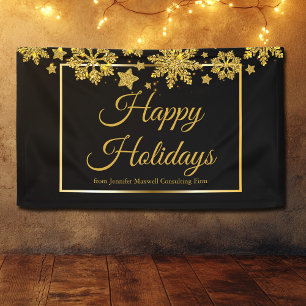 Corporate Happy Holidays Chic Black Gold Party Banner