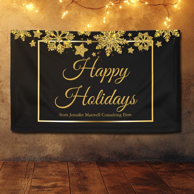 Corporate Happy Holidays Chic Black Gold Party Banner (Creator Uploaded)