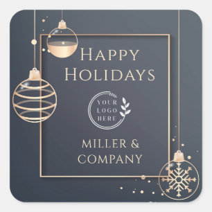 Corporate Happy Holidays Logo Rose Gold Square Sticker