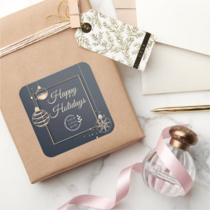 Corporate Happy Holidays Logo Rose Gold Square Sticker