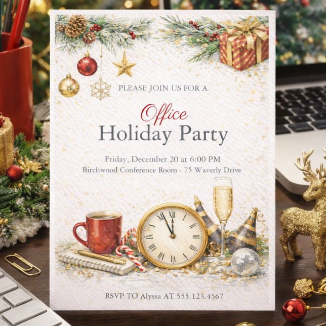 Corporate Holiday Celebration Invitation (Celebrate the season with a warm ivory and gold corporate holiday gathering)