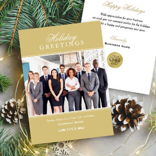 Corporate Holiday Greetings Gold Team Photo Logo Card