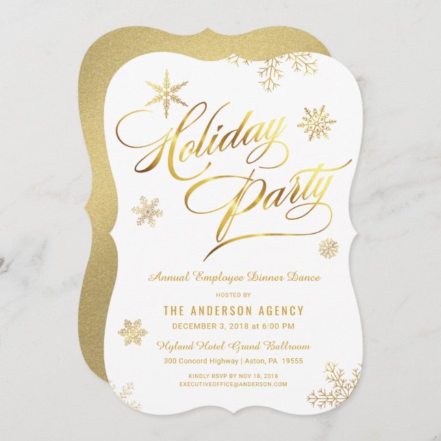 Corporate Holiday Party Elegant Gold Script Invitation (Front/Back)