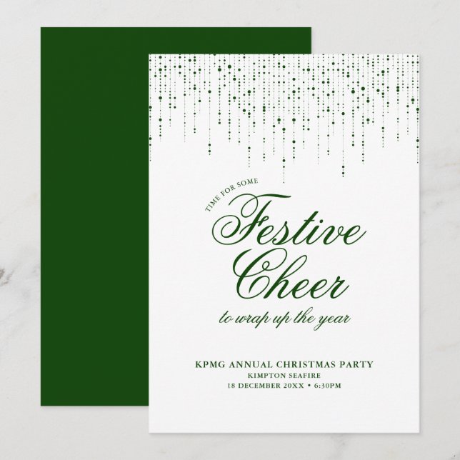 Corporate Holiday Party Festive Cheer Green White Invitation (Front/Back)