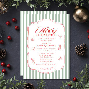 Corporate Holiday Party Green White Stripes Invitation