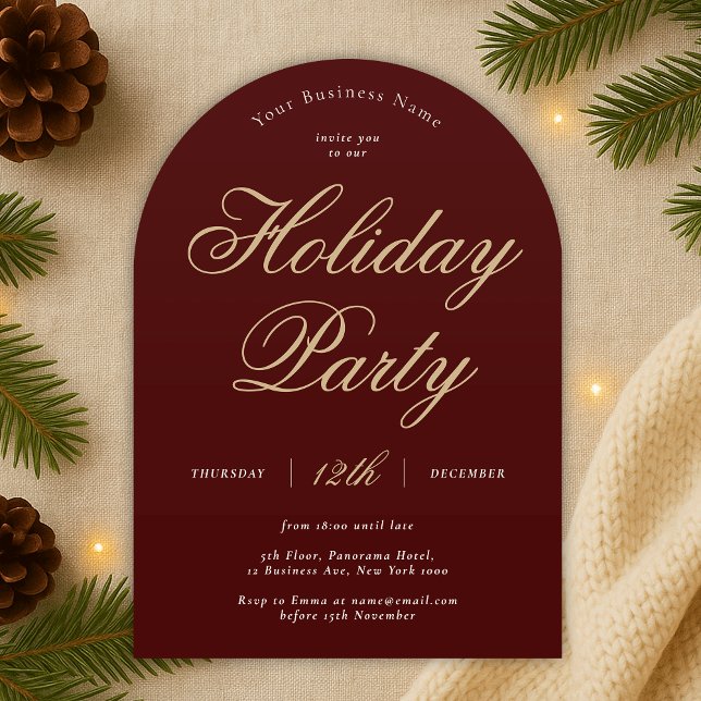 Corporate Holiday Party Red & Gold Business Arch Invitation (Modern red and hold Company Holiday Party Arch Invitation)