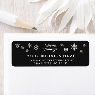 Corporate Holiday Return Address Black Snowflake Label