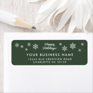 Corporate Holiday Return Address Green Snowflake Label