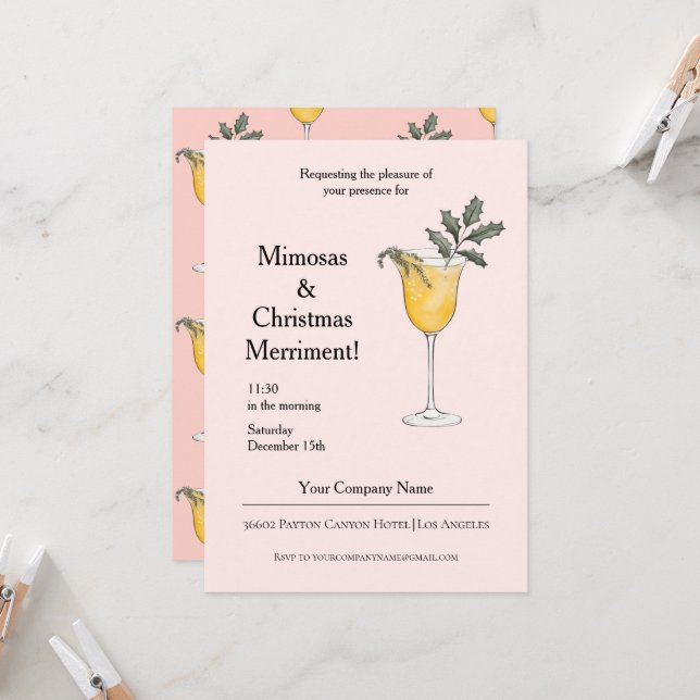 Corporate Invitation Pink Christmas Mimosas (Front/Back In Situ)