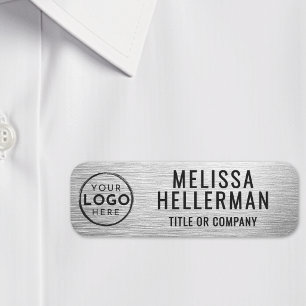 Corporate Logo Brushed Grey Employee Name Tag