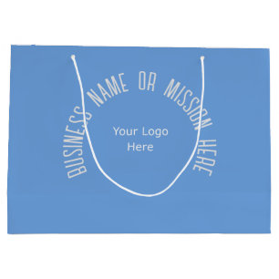 Corporate Logo, Business Name, Mission Blue Simple Large Gift Bag