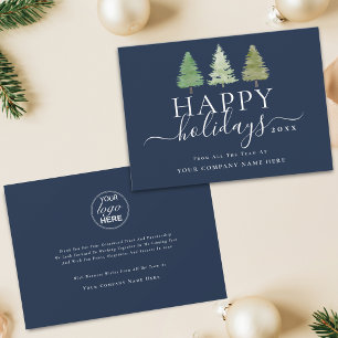 Corporate Logo Christmas Trees Elegant Script Holiday Card