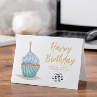 Corporate Logo Cute Soft Blue Cupcake Birthday