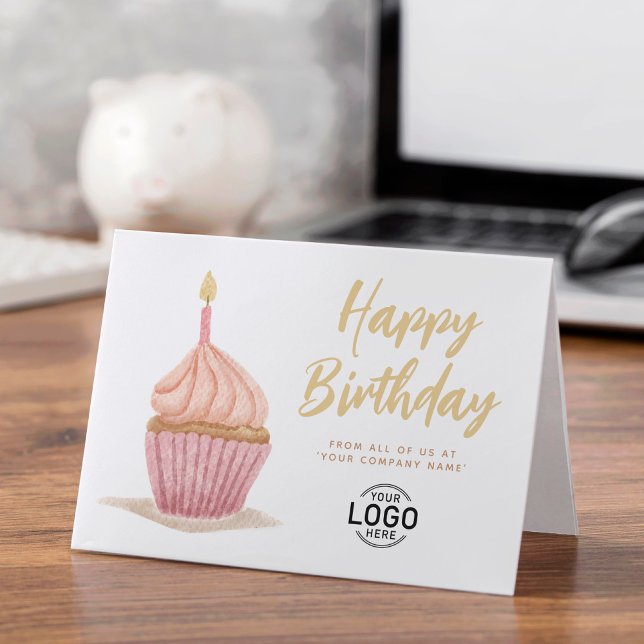 Corporate Logo Cute Soft Tones Cupcake Birthday Card (Creator Uploaded)