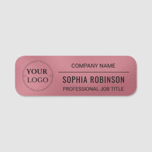 Corporate Logo Employee Faux Rose Gold Pink Name Tag