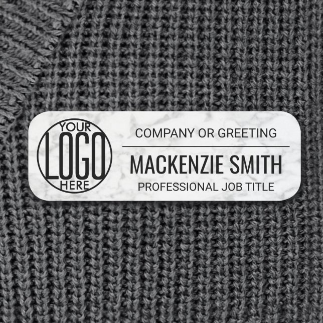 Corporate Logo Faux Marble Professional Employee Name Tag (Creator Uploaded)