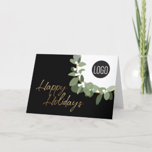 Corporate Logo Happy Holidays Wreath Custom Holiday Card