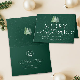 Corporate Logo Merry Christmas Trees Holiday Card