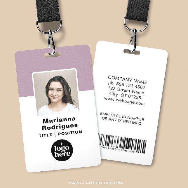 Corporate Logo Photo Barcode Custom Employee ID ID Badge (Customize with photo, name, title, business logo, contact info a security barcode.)