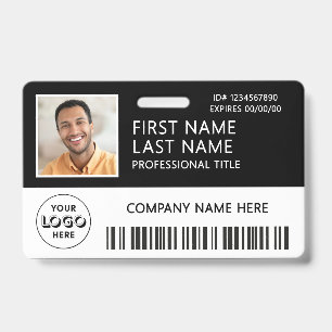 Corporate Logo Photo ID Barcode Black Name Badge