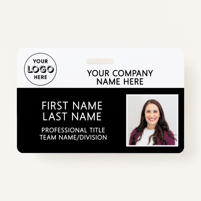Corporate Logo Photo ID Barcode Black Name ID Badge (Front)